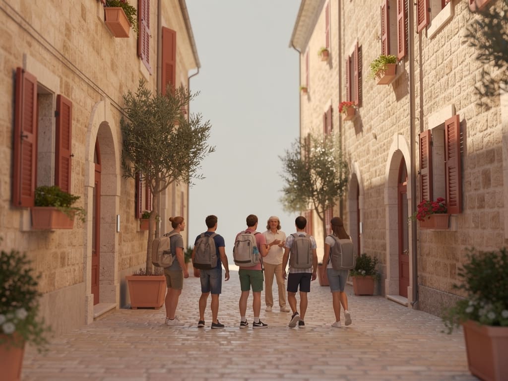 Piccolo gruppo in visita guidata in un borgo storico italiano